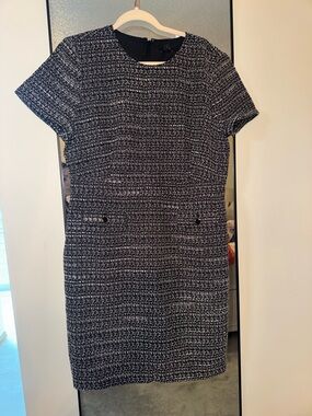 Ann Taylor Factory Black & White Tweed Midi Dress